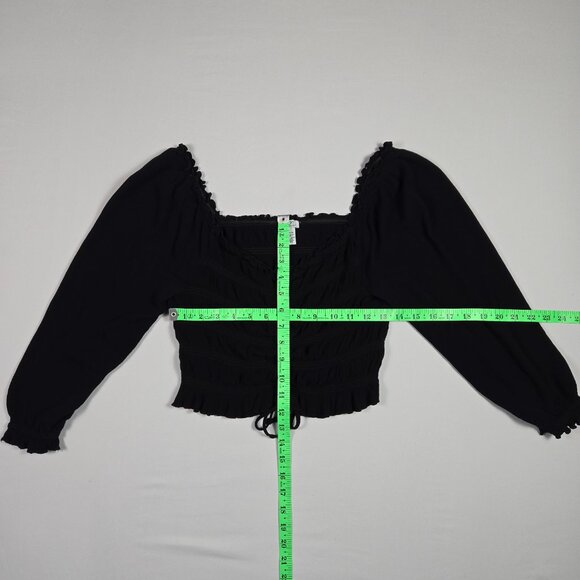 Rue21 Black Ruched Long Sleeve Top Womens Sz L Boho Peasant Cottagecore Romantic - Picture 12 of 14